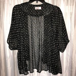 Black & Cream Patterned Kimono Cover-Up • L
